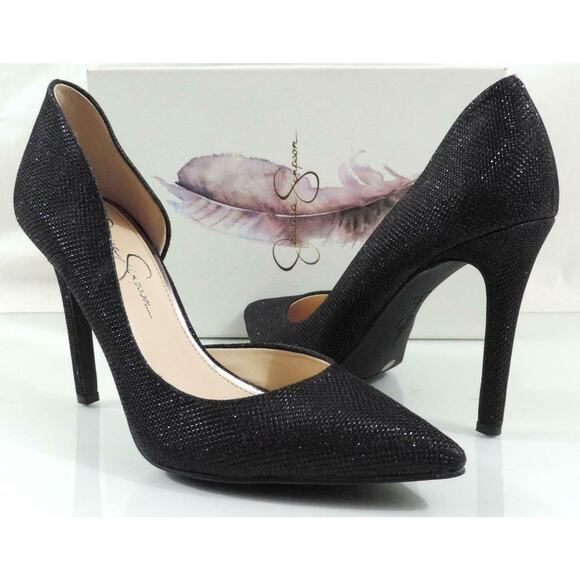 Jessica Simpson Claudette D'Orsay Dress Pump Heels Black Sparkle Mesh - Picture 2 of 7